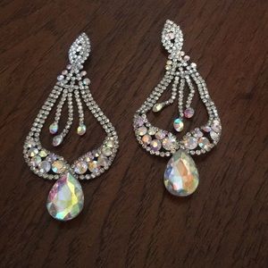 Large pageant clip on Aurora borealis earrings